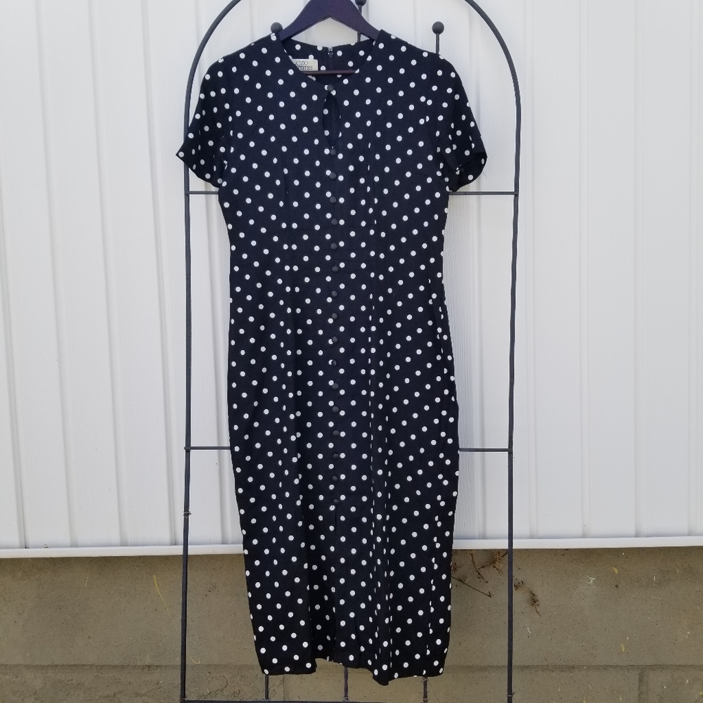 Cleo Petites midi black and white polka dot vintage short sleeve chest cut out 8